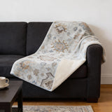 50" X 70" Linen Coffee And Teal Floral Microfiber Plush Throw Blanket