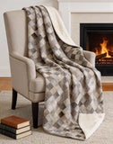 50" X 70" Gray Beige And Black Geometric Microfiber Plush Throw Blanket