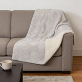 50" X 70" Ivory And Beige Geometric Microfiber Plush Throw Blanket