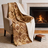 50" X 70" Brown Beige And Gold Geometric Microfiber Plush Throw Blanket