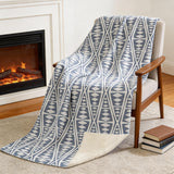 50" X 70" Blue And Ivory Microfiber Geometric Plush Throw Blanket