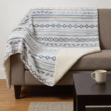 50" X 70" Gray Blue And Ivory Microfiber Geometric Plush Throw Blanket