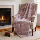 50" X 70" Pink Gray And Ivory Microfiber Geometric Plush Throw Blanket