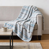 50" X 70" Turquoise And Gray Microfiber Geometric Plush Throw Blanket