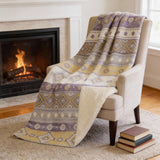 50" X 70" Purple Gold And Beige Microfiber Geometric Plush Throw Blanket