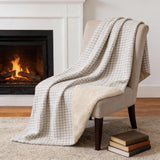 50" X 70" Linen And Ivory Microfiber Houndstooth Plush Throw Blanket