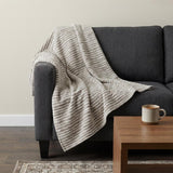 50" X 70" Taupe And Ivory Microfiber Striped Plush Throw Blanket