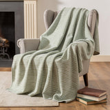 50" X 70" Mint Green And Ivory Striped Microfiber Plush Throw Blanket