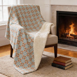 50" X 70" Orange Ivory And Teal Microfiber Geometric Plush Throw Blanket