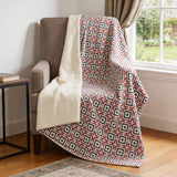 50" X 70" Red Ivory And Black Microfiber Geometric Plush Throw Blanket