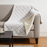50" X 70" Ivory And Taupe Microfiber Geometric Plush Throw Blanket