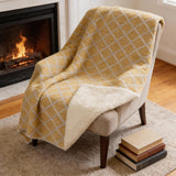50" X 70" Gold And Ivory Microfiber Geometric Plush Throw Blanket