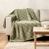 50" X 70" Artichoke Green And Beige Microfiber Geometric Plush Throw Blanket