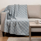 50" X 70" Sky Blue And Ivory Microfiber Geometric Plush Throw Blanket