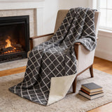 50" X 70" Black And Ivory Microfiber Geometric Plush Throw Blanket