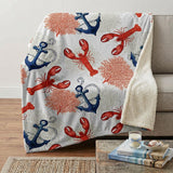 50" X 70" Ivory Red and Blue Microfiber Coastal Nautical Plush Throw Blanket