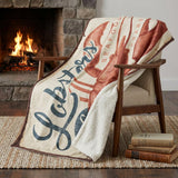50" X 70" Beige Blue And Red Lobster Plush Throw Blanket
