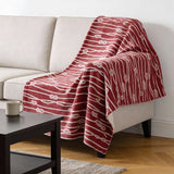 50" X 70" Red And Ivory Microfiber Striped Plush Throw Blanket