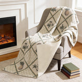 50" X 70" Beige Gold And Green Microfiber Geometric Plush Throw Blanket