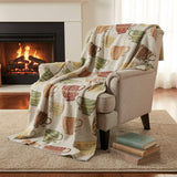 50" X 70" Ivory Orange And Green Teacups Microfiber Plush Throw Blanket