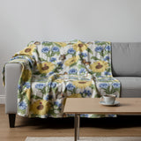 50" X 70" Ivory And Yellow Sunflower Floral Microfiber Plush Throw Blanket