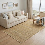 5' X 8' Natural And Green Hand Woven Jute Blend Area Rug