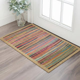 2' X 3' Blue And Tan Striped Hand Woven Area Rug