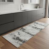 8' Beige And Gray Abstract Distressed Runner Rug