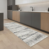8' Gray And Blue Abstract Distressed Runner Rug