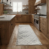 8' Taupe And Brown Damask Runner Rug