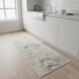 8' Beige And Ivory Damask Runner Rug