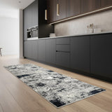 8' Gray And Blue Abstract Distressed Runner Rug