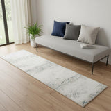 7' Beige And Blue Abstract Distressed Runner Rug