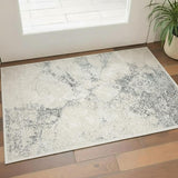 2' X 3' Cream And Blue Damask Area Rug