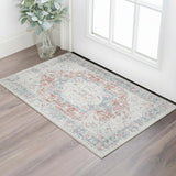 2' X 4' Blue And Orange Medallion Distressed Area Rug