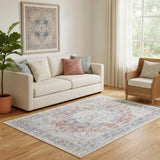 5' X 8' Blue And Orange Medallion Distressed Area Rug