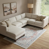 7' X 9' Blue And Orange Medallion Distressed Area Rug