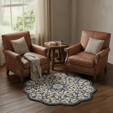 6' Blue And Ivory Wool Medallion Hand Tufted Round Rug