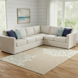 7' X 9' Beige And White Coral Area Rug
