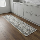 9' Blue And Beige Floral Runner Rug