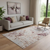 5' X 7' Red And Gray Abstract Distressed Washable Area Rug