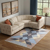 6' X 9' Tan And Blue Jute Geometric Hand Woven Area Rug