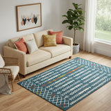 5' X 7' Blue And Ivory Geometric Area Rug
