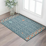 2' X 3' Blue And Ivory Geometric Area Rug