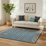 5' X 7' Blue And Ivory Geometric Area Rug
