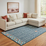 8' X 10' Blue And Ivory Geometric Area Rug