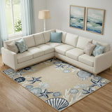 8' X 10' Beige And Blue Coral Area Rug