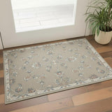 2' X 3' Silver And Cream Wool Floral Hand Tufted Area Rug