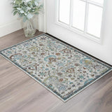 2' X 3' Blue And Sky Blue Floral Distressed Area Rug