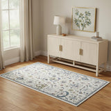 4' X 6' Blue And Sky Blue Floral Area Rug
